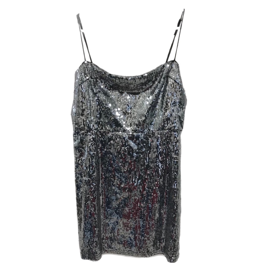 Urban Outfitters Silver Sequins Mini Dress Bodycon Spaghetti Strap - Picture 1 of 8